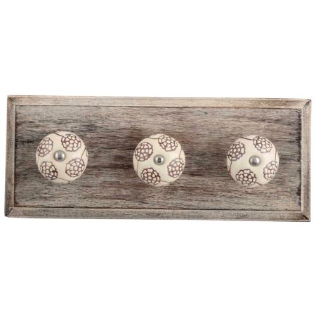 Cream Brown Marigold Etched Ceramic Wooden Hooks